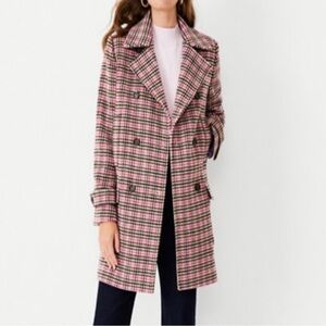 Ann Taylor Double-Breasted Plaid Wool Blend Pea Coat Size XXL